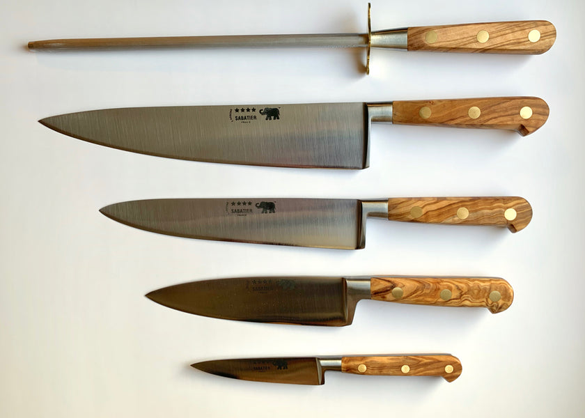 New!  Olive wood handle carbon steel knives.