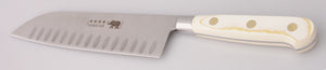 Thiers-Issard Four-Star Elephant Sabatier Knives 7 in santoku knife - white micarta handle