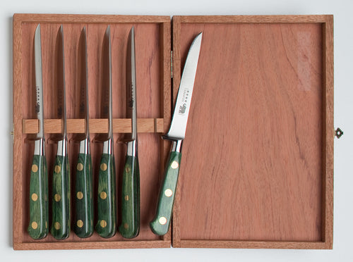 Thiers-Issard Four-Star Elephant Sabatier Knives master steak knife set - green stamina